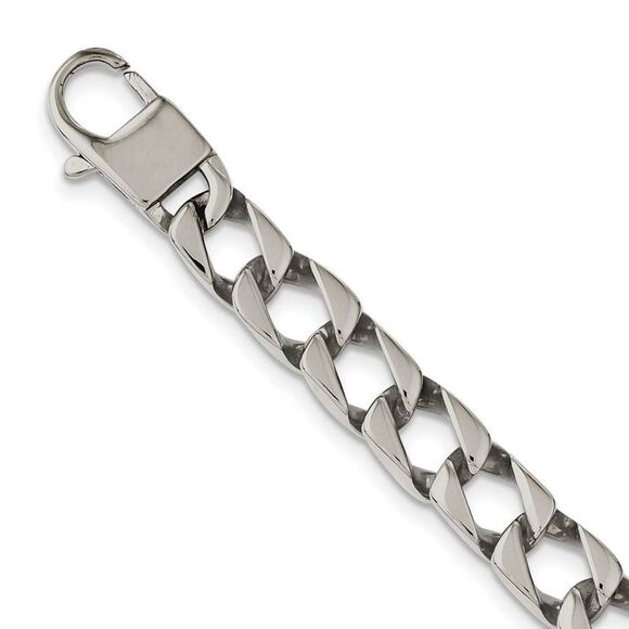 Men's 9mm Stainless Steel Polished Square Curb Chain Necklace, 24 Inch - Picture 3 of 8